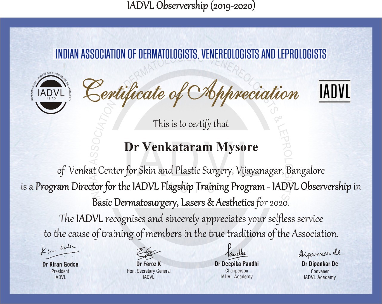 IADVL Certificate of Appreciation 1