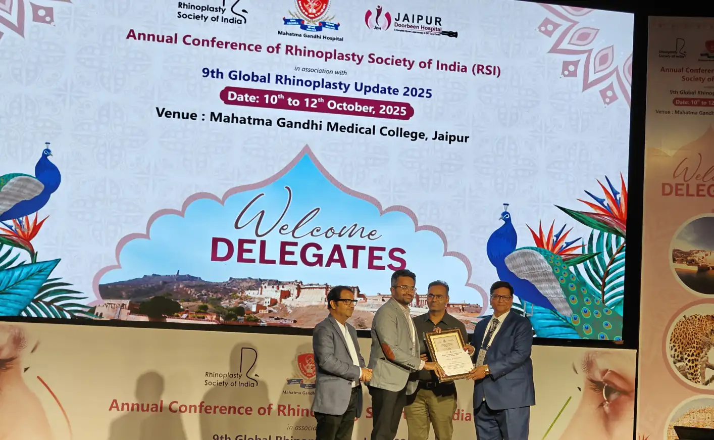 Dr. Aniketh Venkatram delivering a talk at the Rhinoplasty Society of India Conference 2025 in Jaipur